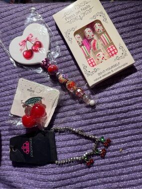 Paparazzi  Cherry Bracelet and Press-On Nails Set - Pink & Red along with Cherry